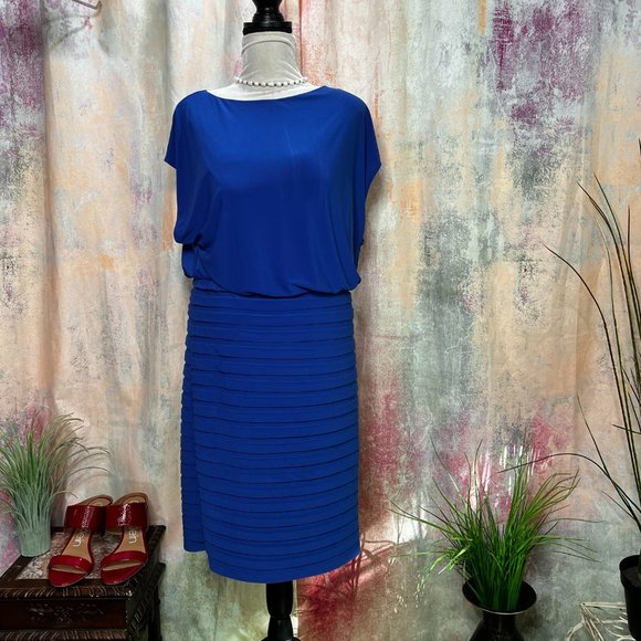 πAdrianna Papell Royal Blue Dress with Overlay Top - Picture 1 of 15